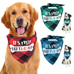 Dog Birthday Bandana Plaid Triangle Scarf IT'S MY BIRTHDAY Pet Birthday Outfit for Small Medium Large Dogs Puppy Birthday Party
