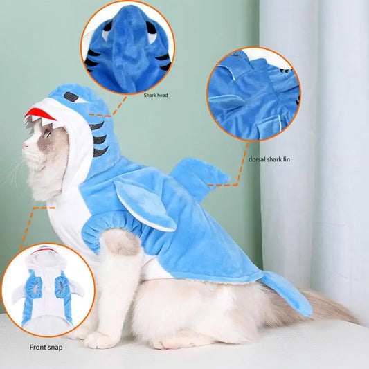 1pc Pet Products Shark Pet Clothes Winter and Autumn Warmth Halloween Universal Dog Clothes Cat Clothes Cat Supplies Blue
