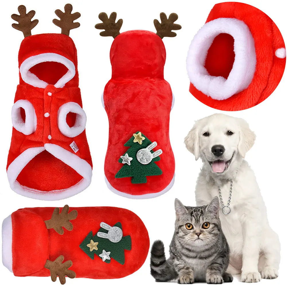 Pet Dog Christmas Clothes Costumes Winter Warm Dog Christmas Clothes Elk Pet Dog Cold Weather Coats for Small Dogs Puppy Dog Cat