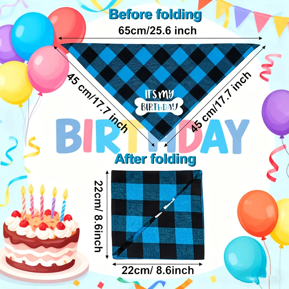 Dog Birthday Bandana Plaid Triangle Scarf IT'S MY BIRTHDAY Pet Birthday Outfit for Small Medium Large Dogs Puppy Birthday Party
