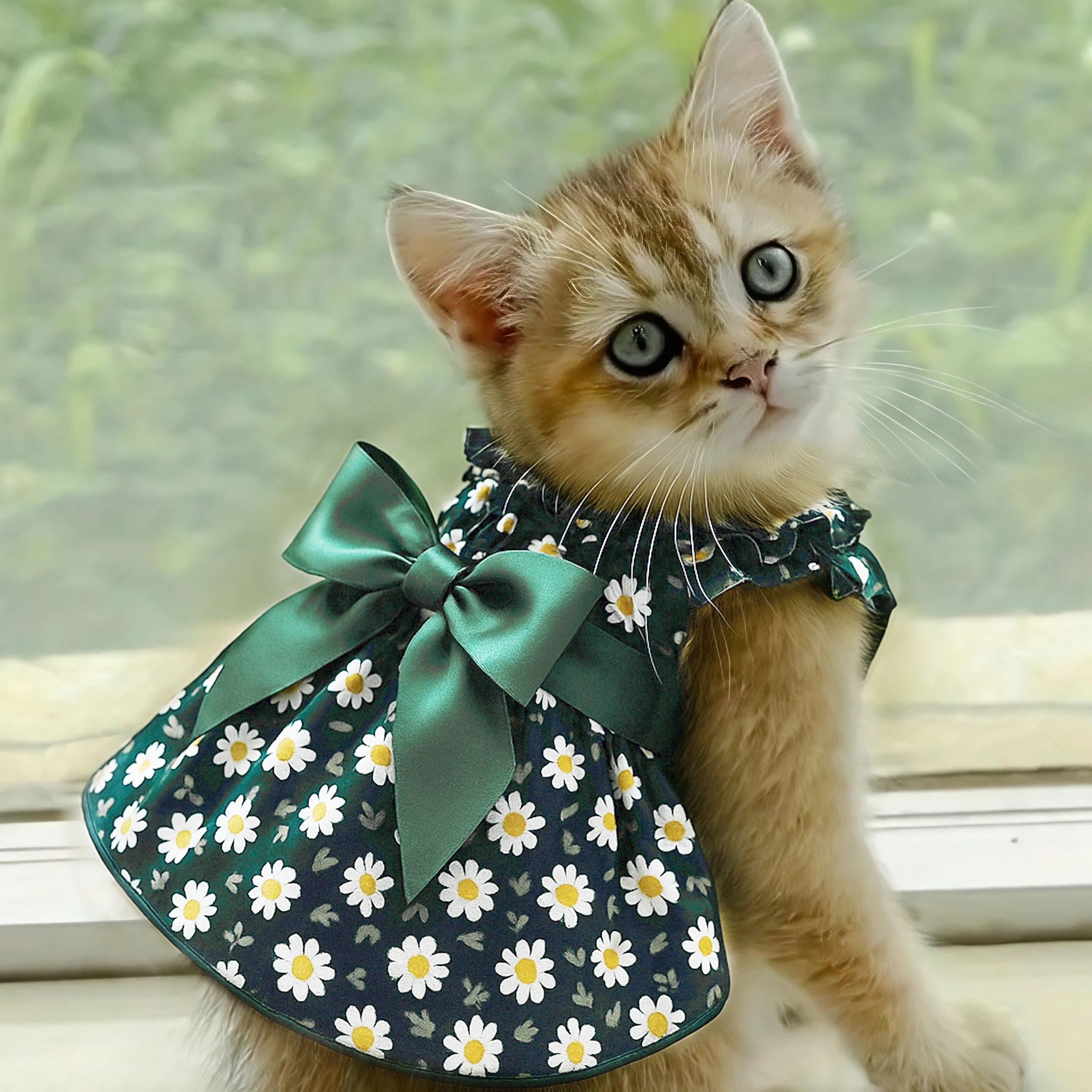 Fashion Cat Pet Dog Dress Sleeveless Cyan Flower Slim Style Cat Princess Dog Dresses Summer Clothes Puppy Skirt Chihuahua Bichon