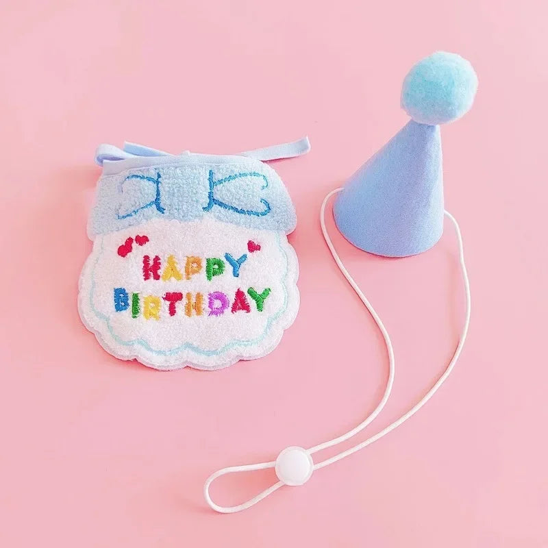 Adorable Dog Cat Puppy Birthday Hat & Bandana Set Cat Dog Accessories Pet Birthday Supplies