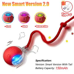 New Cat Interactive Ball Toy Automatic Rolling Ball Faux Tail Rechargeable Smart Pet Electric Toy Dog Cat Training Imitate Mouse
