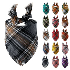 Plaid Tassel Dog Bandana Pet Triangular Scarf Pet Dog Cat Scarf Dog Supplies Photo Prop Stuff Bib Cat Puppy Accessories