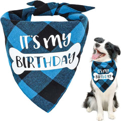 Dog Birthday Bandana Plaid Triangle Scarf IT'S MY BIRTHDAY Pet Birthday Outfit for Small Medium Large Dogs Puppy Birthday Party